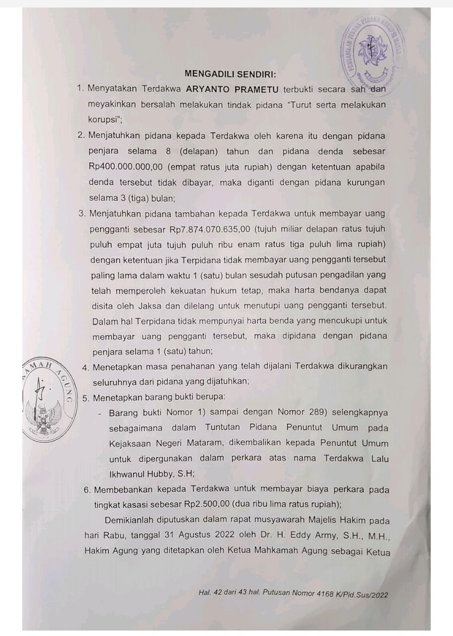 Satgas Mafia Tanah Benteng Jokowi: Terpidana Kasus Korupsi Aryanto Prametu Masih Bebas Berkeliaran