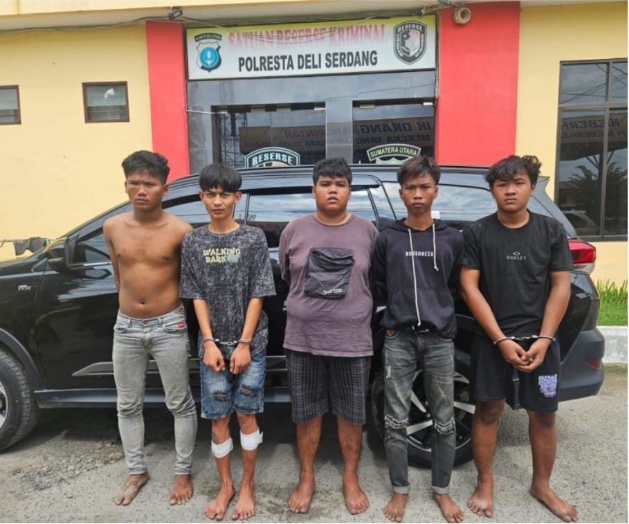 Tim Bringas Polresta Deli Serdang, Ringkus 5 Pelaku Begal 1 Dipelor, Sopirnya Lari Ke Kepri