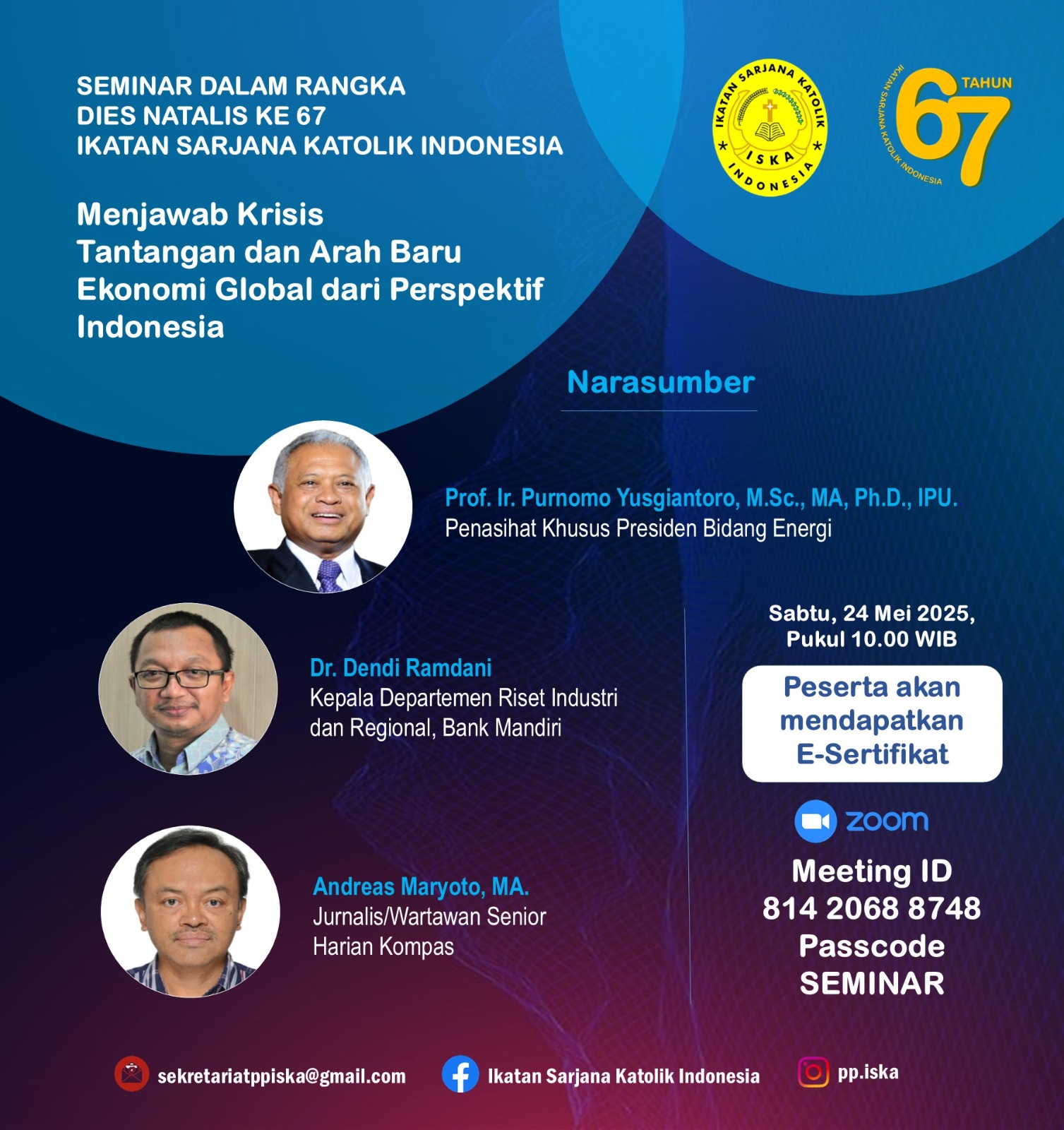 Menjawab Krisis Ekonomi Global dari Perspektif Indonesia, Dalam Seminar Dies Natalis ke -67 ISKA
