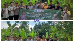 Personil Polsek Tanjung Raja Bantu Beda Rumah Polri Untuk Masarakat Rumah Tidak Layak Huni Di Desa Rantau Panjang