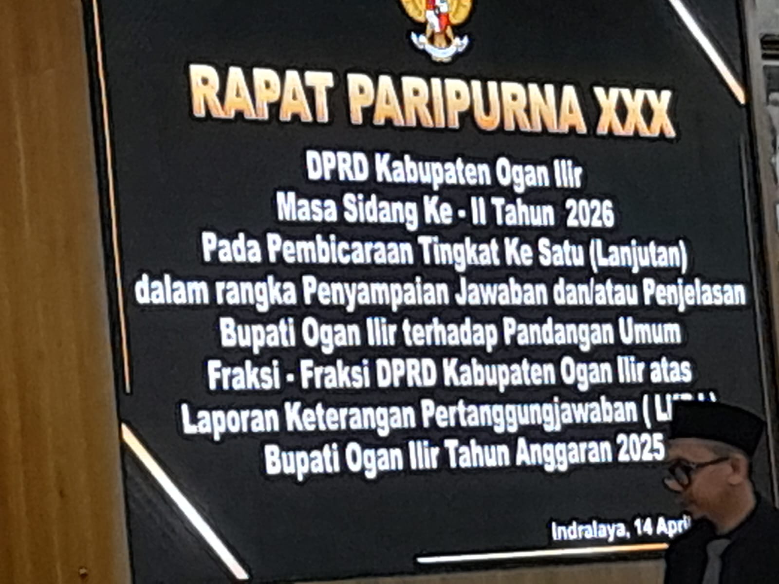 Wakil Bupati Ogan Ilir Hadir Di Rapat Paripurna XXX Masa Sidang Ke ll Tahun 2026 Pada Pembicaraan Tingkat Ke 1 Lanjutan 