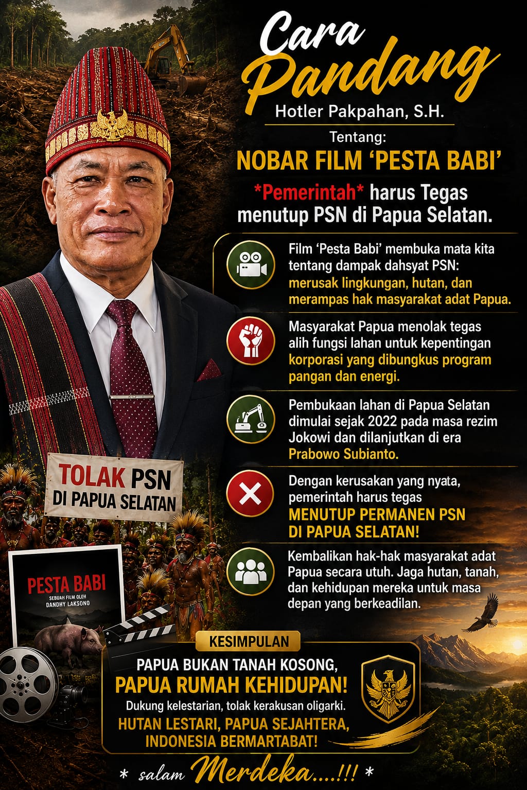 Pesan Moril dari Hotler Pakpahan Usai Nobar Film 'PESTA BABI'