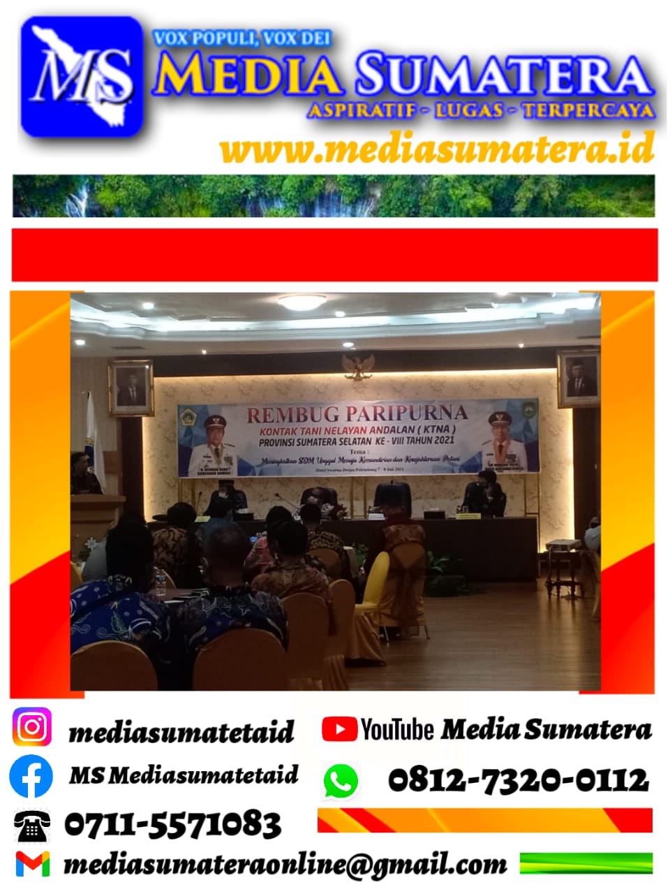 KTNA Sumsel Gelar Rembuk Paripurna KTNA Sumsel ke-VIII 2021 dibuka Oleh Gubernur Melalui Asisten I  Pemprov Sumsel