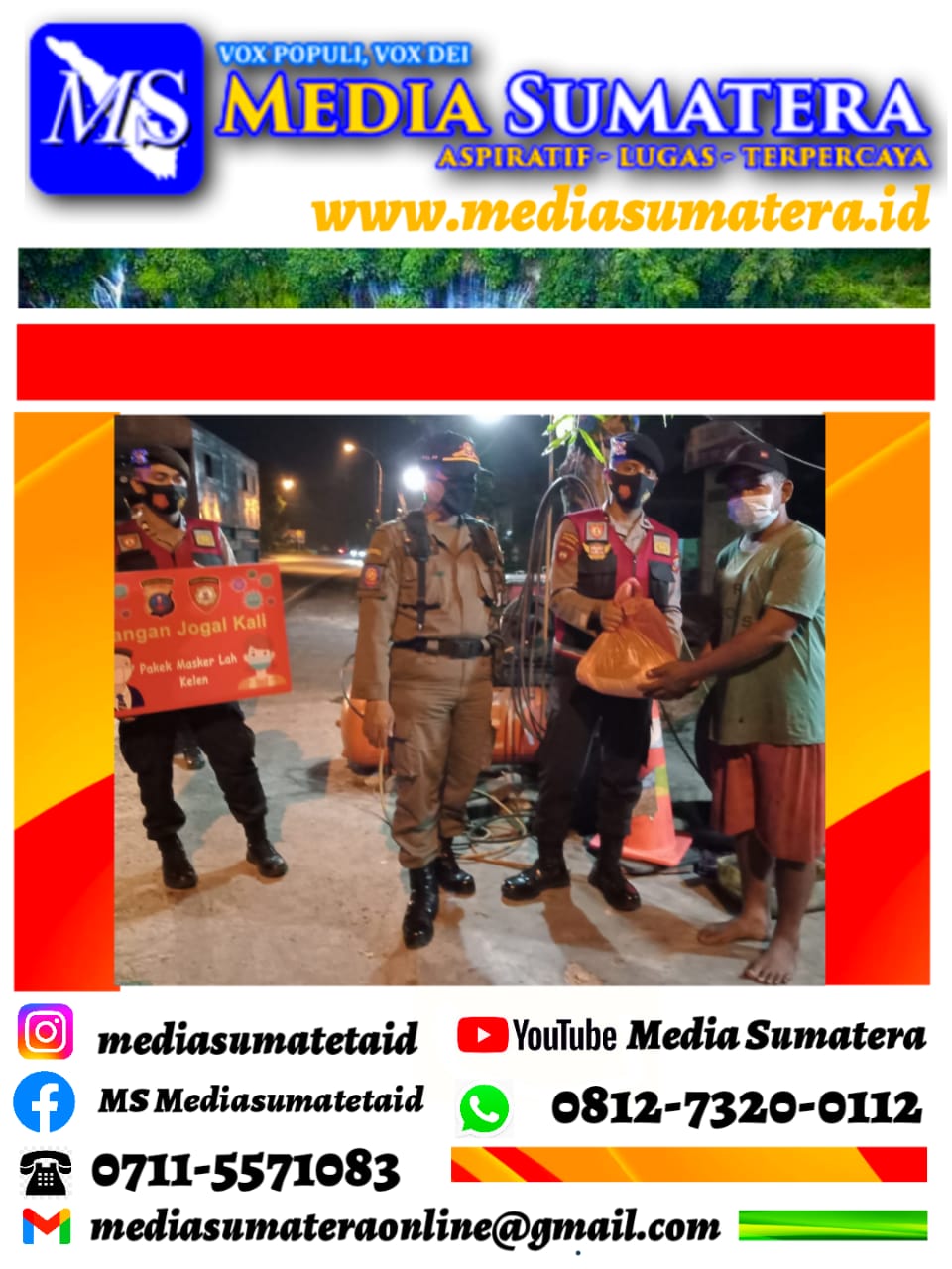 Patroli Gabungan Skala Besar Polresta Deli Serdang  Di Isi Dengan Bagi Masker Dan Paket Sembako