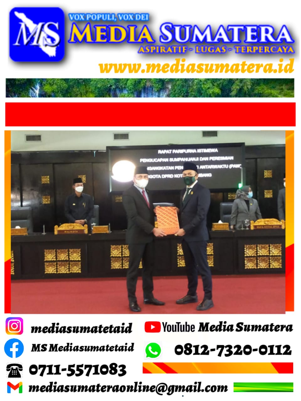 Ketua DPRD Kota Palembang Lantik Dan Pengambilan Sumpah Muhammad Arfani PAW H. Endar Himawan Sisa Masa Bakti 2019-2024