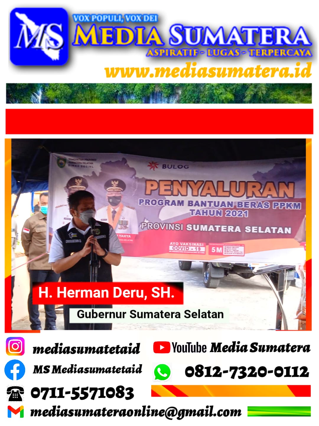 Gubernur Sumsel H. Herman Deru, S. H., MM., Apresiasi Baksos GENCAR Yang Peduli Terhadap Insan Pers