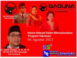 Aksi Sosial DPC PDI Perjuangan Kota Palembang Jadi Partai Pelopor Adakan Vaksin Massal Dalam Mensukseskan Program Vaksinasi.