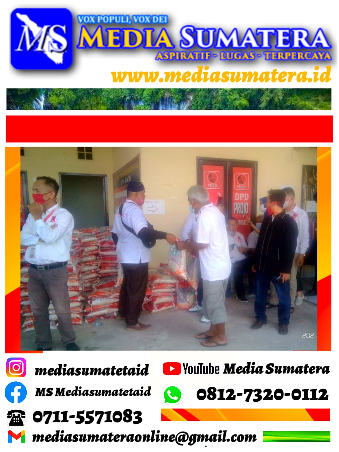 Kadinsos Sumsel Salurkan 4 Ton Bantuan Beras PPKM dari Gubernur Sumsel Kepada DPD Projo Sumsel