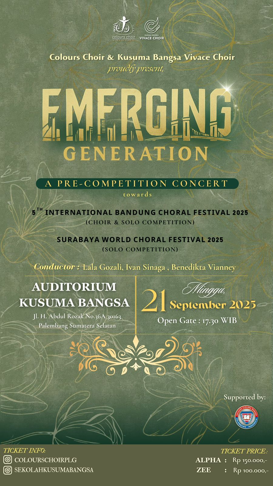 EMERGING GENERATION CONCERT: Konser Pra-Kompetisi Colours Choir & Kusuma Bangsa Vivace Choir Siap Gemparkan Palembang