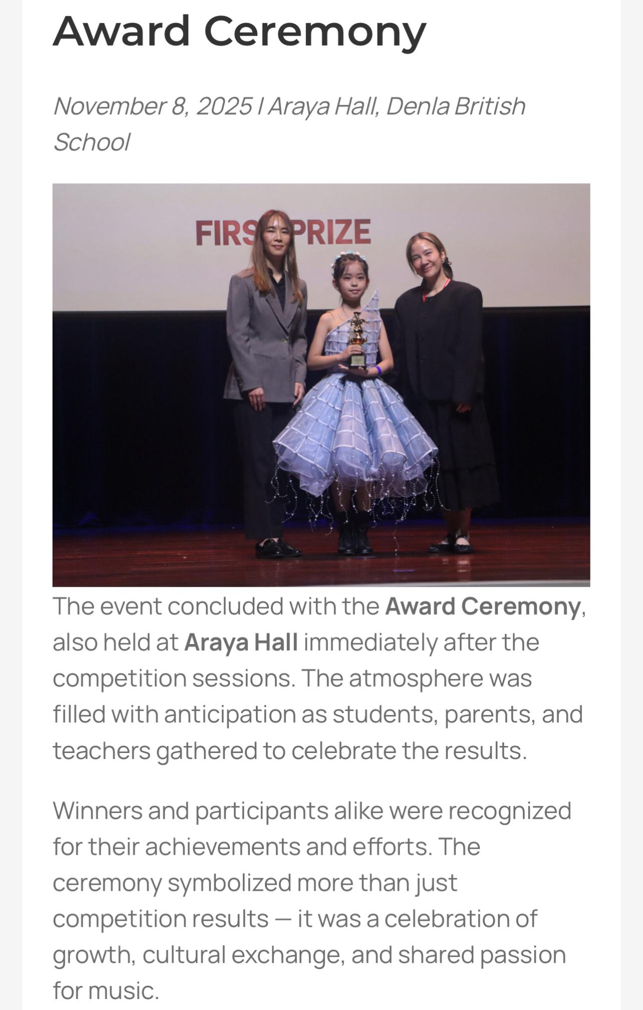 Ashera Guiditta Kesuma meraih Juara 1 dalam kompetisi Vocal anak The 20th Zhongsin International Music Competition 2025 (Other Instruments) (ZIMC Bangkok 2025)