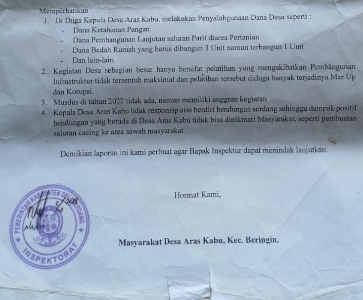 Warga Aras Kabu Datangi Kejari Lubuk Pakam, Pertanyakan Proses Laporan Dugaan Korupsi Dana Desa