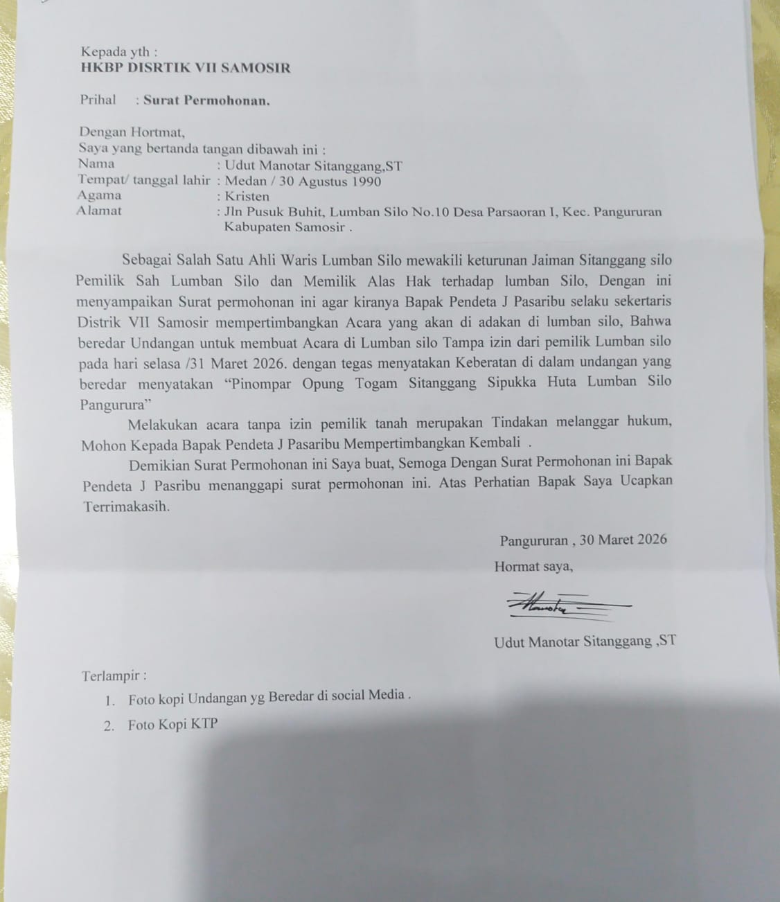 SURATI KADES PARSAORAN 1, UDUT MANOTAR SITANGGANG GAGAL BATALKAN IBADAH