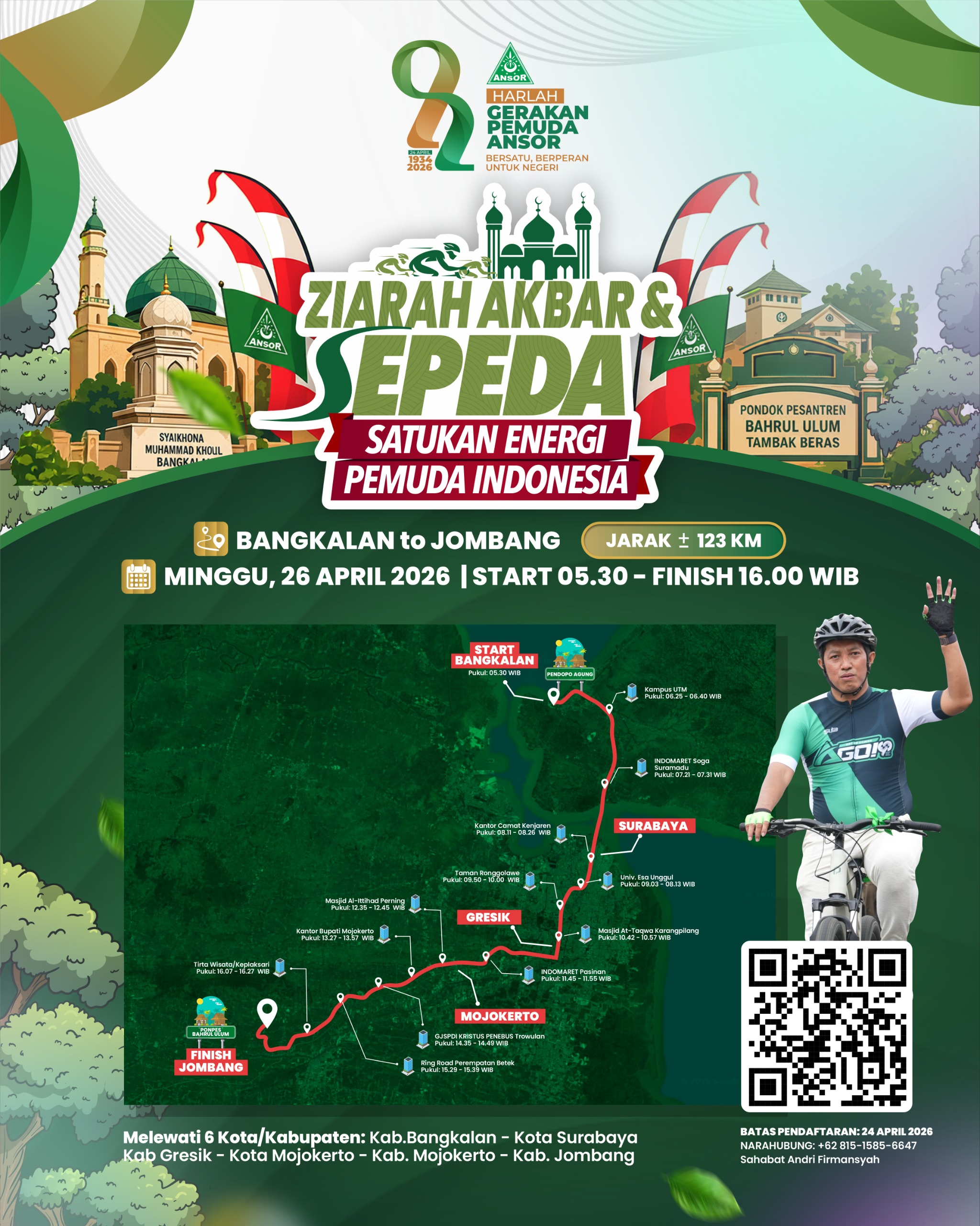 Harlah ke-92, GP Ansor Gelar Ziarah Kubro dan Gowes Lintas Kota Bangkalan-Jombang