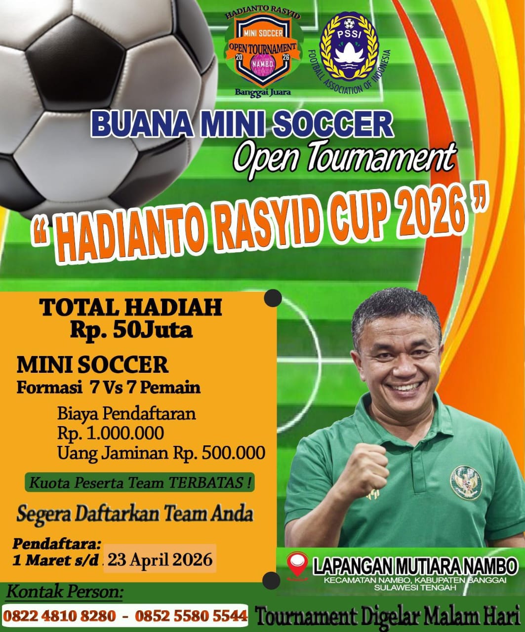Malam Ini, Walikota Palu Buka Turnamen Mini Soccer Hadianto Rasyid Cup Nambo Bosa di Banggai