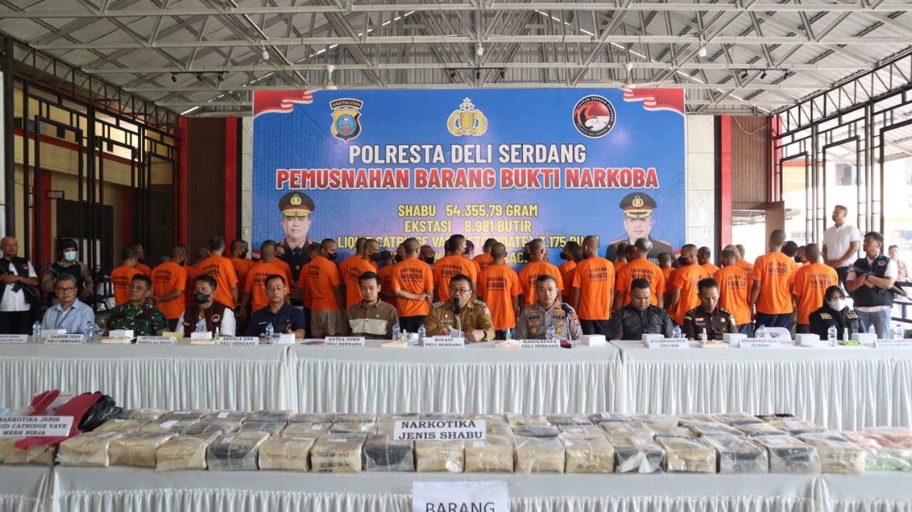 Polresta Deli Serdang Musnahkan 54,355 Kg Sabu 8,981 Butir Ekstasi dan 3,175 Buah Liquid Catridge
