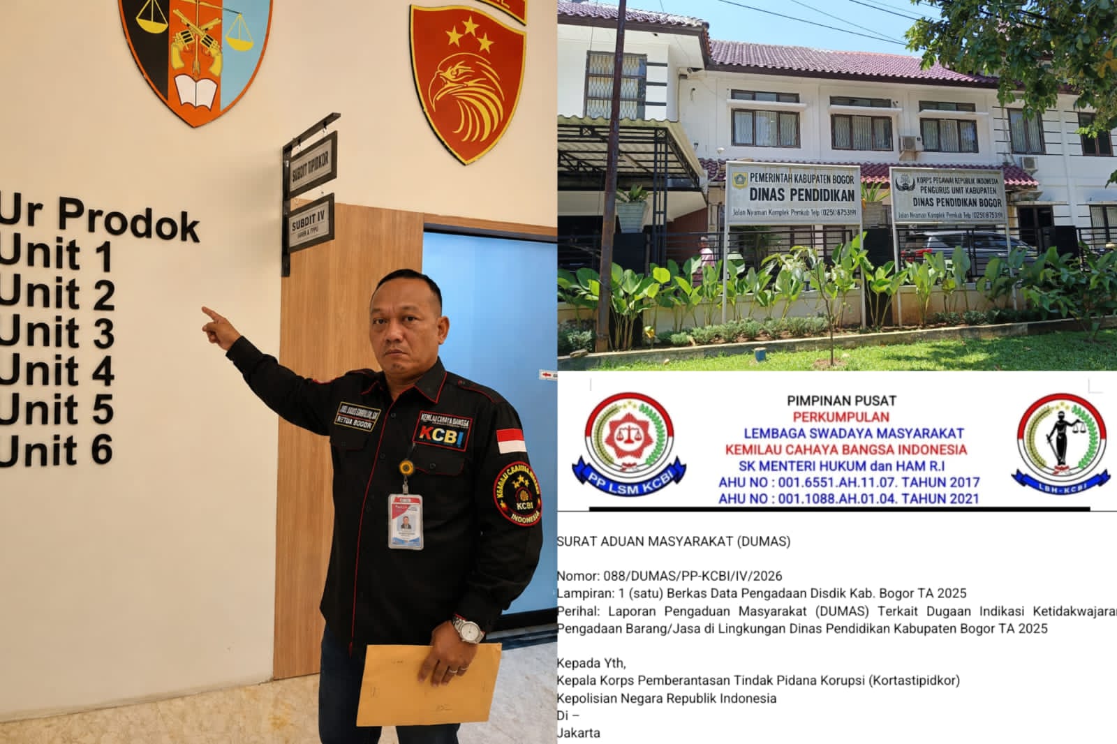 Kadisdik Bogor KCBI Resmi Dilaporkan ke Kortastipidkor Mabes Polri
