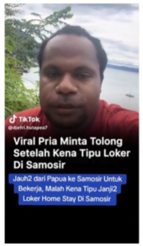 Polres Samosir agar periksa PRIA PAPUA MENGAKU DITIPU LOKER KERJA DI SAMOSIR