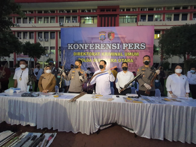 Polda Sumut Konferensi Pers Kasus Bentrokan Antar Geng Motor 