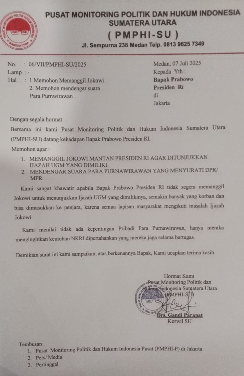 PMPHI Surati Presiden Terkait Ijazah Jokowi dan Permintaan Purnawirawan PMPHI Surati Presiden Terkait Ijazah Jokowi dan Permintaan Purnawirawan