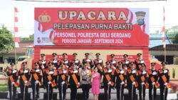 Kapolresta Deli Serdang Pimpin Upacara Pelepasan Purna Bakti Personel Polresta Deli Serdang
