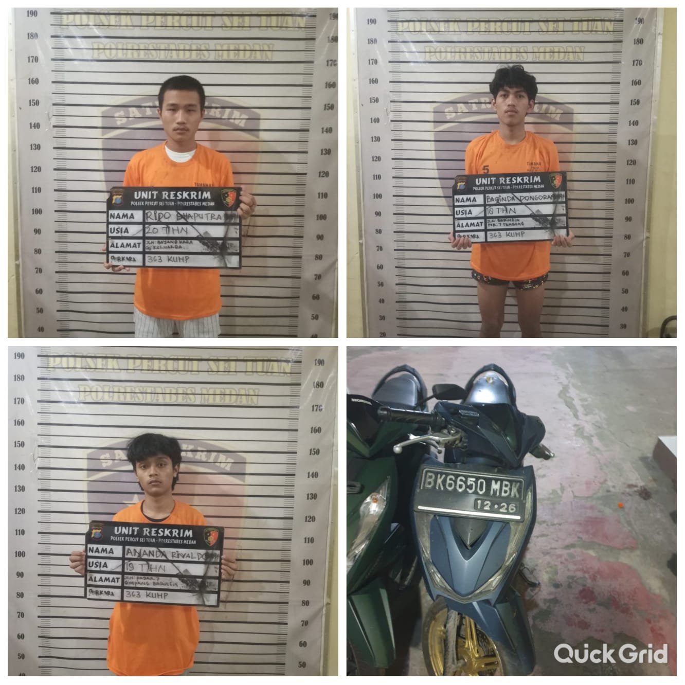 3 Pelaku Curanmor Dan Barang Bukti Diamankan Polsek Percut Sei Tuan