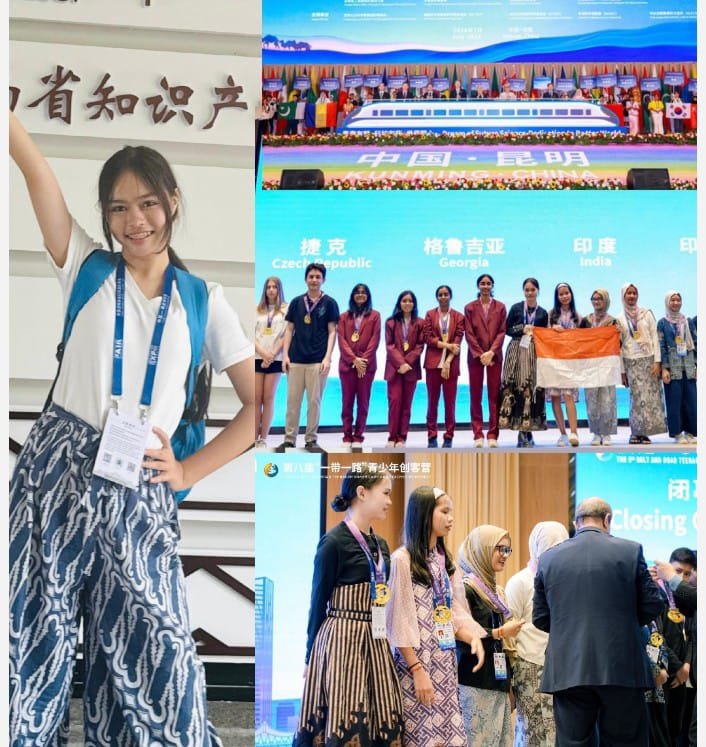 Cleora Ardhintya Zhafira Siswi SMP 8 Peraih Mendali Emas Ajang 8th Belt and Road Teenager Maker Camp & Teacher Workshop di China.