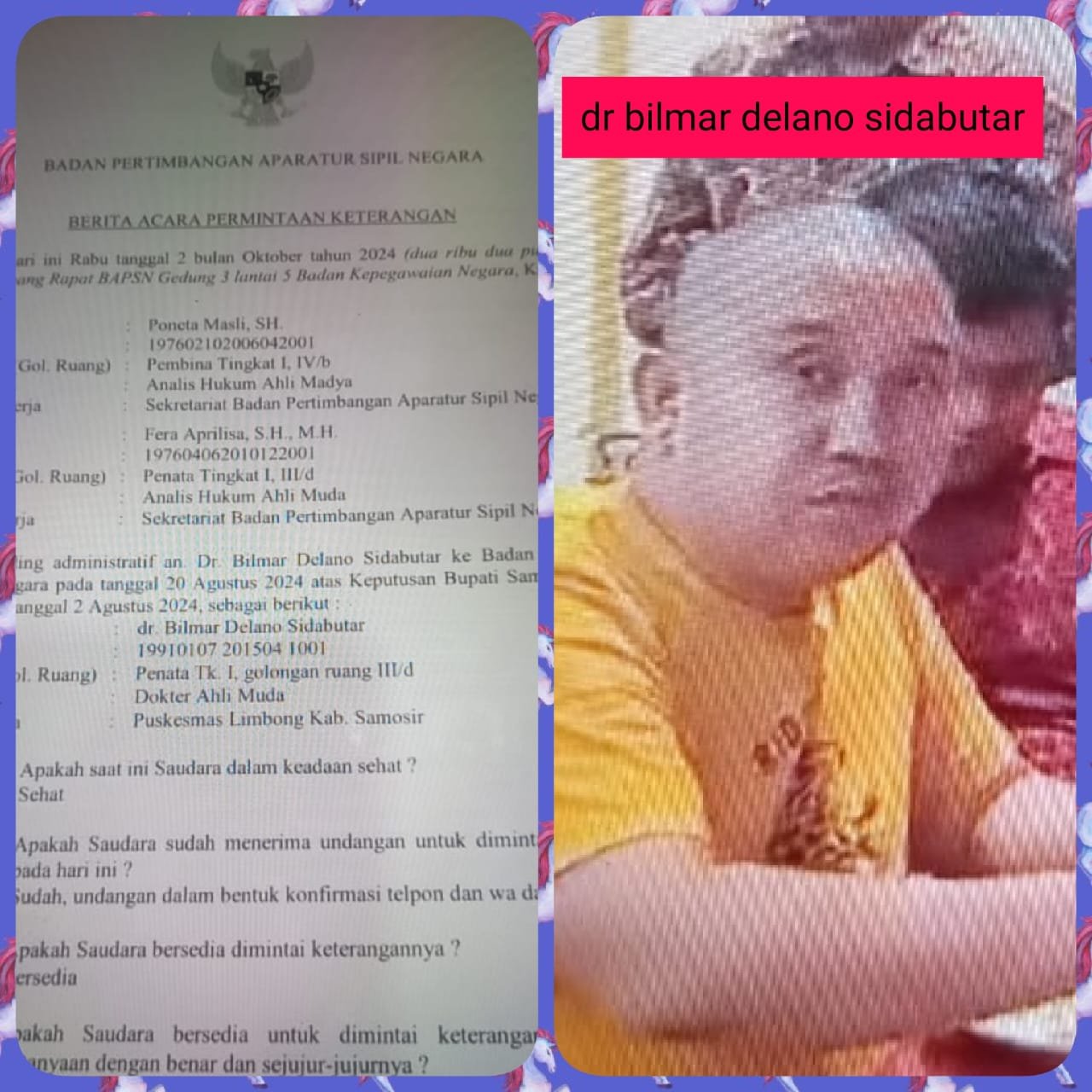 Bilmar Delano Sidabutar Jalani Pemeriksaan di Badan Pertimbangan Aparatur Sipil Negara