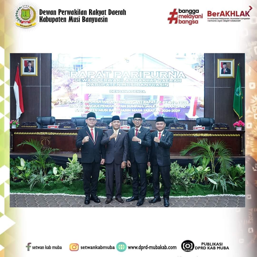 Pimpinan DPRD Muba Masa Jabatan 2024-2029 Resmi Dilantik