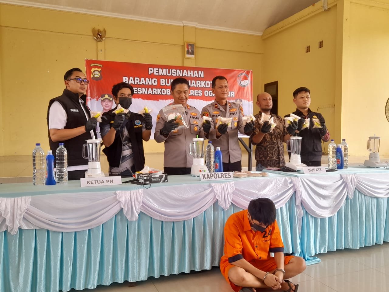 Polres Ogan Ilir Memusnahkan 10.000 butir ekstasi dan 4008,45gram Sabu-sabu Selamatkan 23.971 Jiwa Dari penyalaguna Narkotika