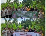 Personil Polsek Tanjung Raja Bantu Beda Rumah Polri Untuk Masarakat Rumah Tidak Layak Huni Di Desa Rantau Panjang