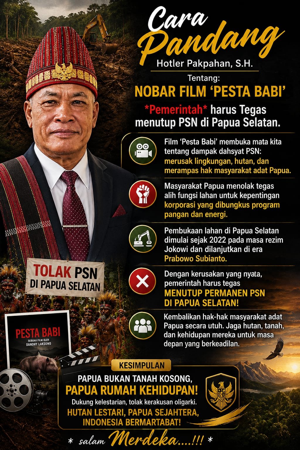 Pesan Moril dari Hotler Pakpahan Usai Nobar Film 'PESTA BABI'
