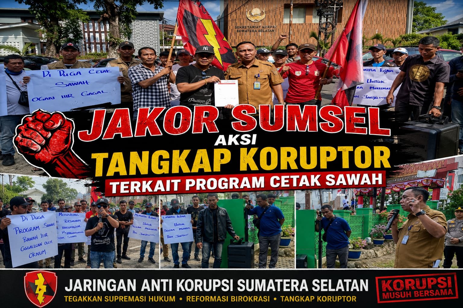 JAKOR Sumsel Gelar Aksi Tangkap Koruptor dan Tegakkan Supremasi Hukum serta Reformasi Birokrasi Terkait Program Cetak Sawah OI