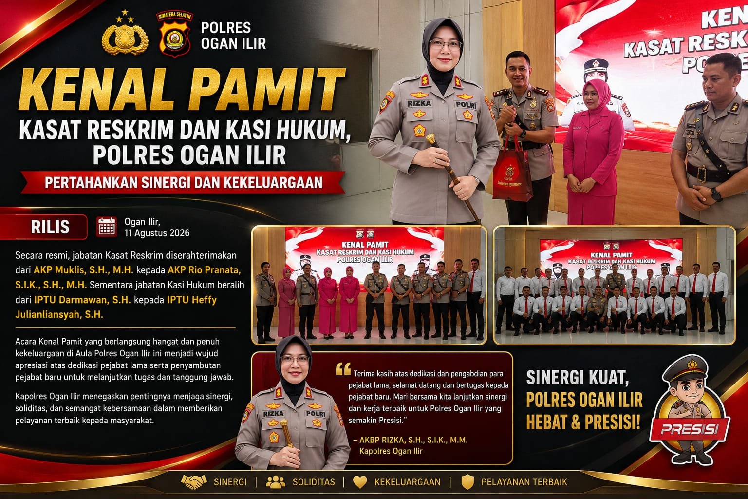 KENAL PAMIT KASAT RESKRIM DAN KASI HUKUM, POLRES OGAN ILIR PERTAHANKAN SINERGI DAN KEKELUARGAAN