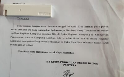 Surat Resmi PN Balige: Nama Lumban Silo Tak Ada dalam Buku Register Kampung Masa Kolonial, Dokumen Raja Bius 1908 Belum Pernah Ditemukan