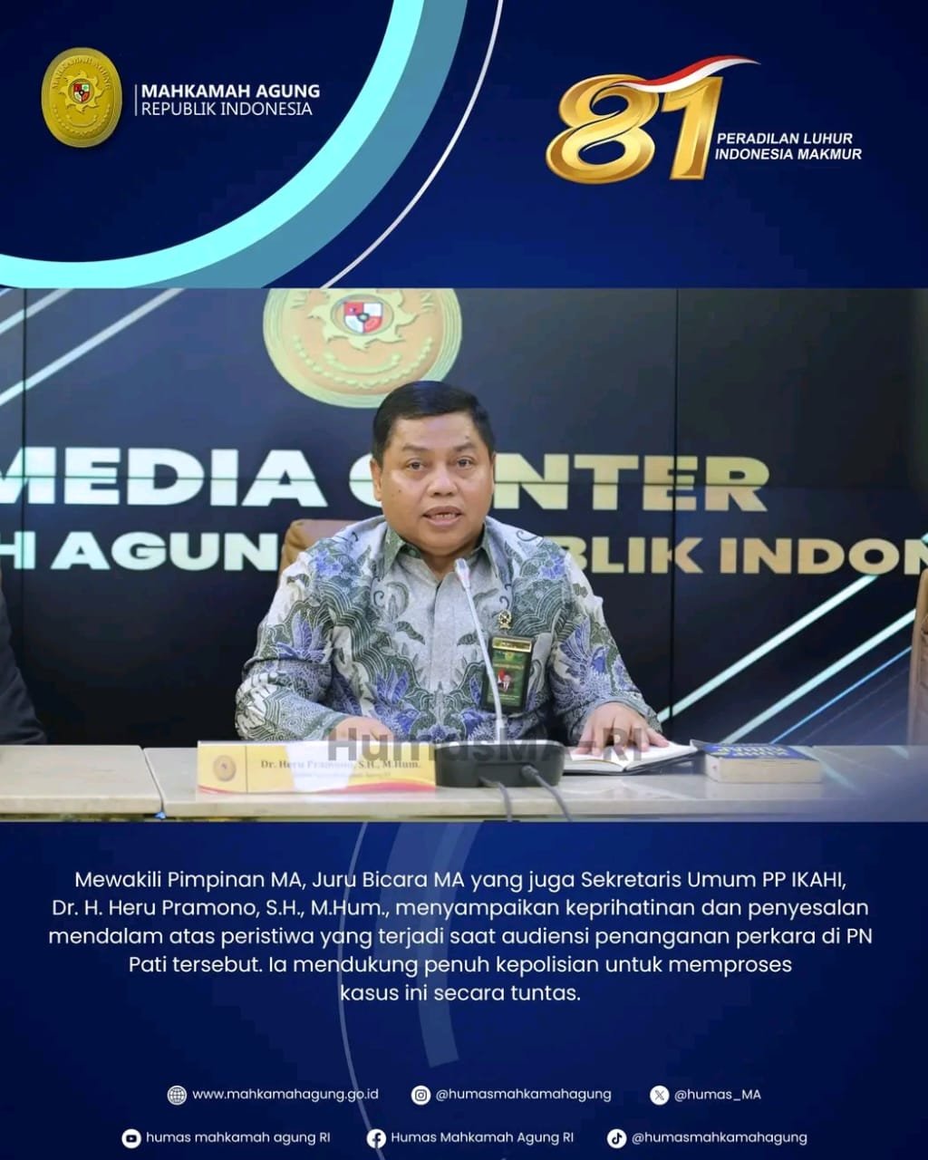 MA Tegaskan Tak Ada Toleransi terhadap Intimidasi Hakim, Insiden Penyiraman di PN Pati Jadi Sorotan