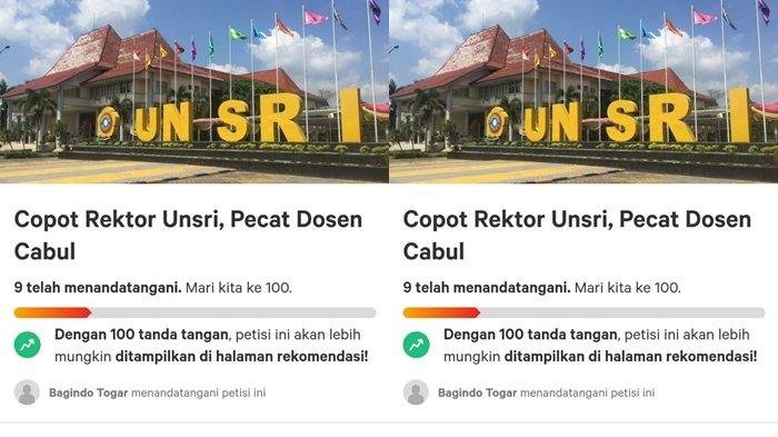 Petisi Copot Rektor UNSRI Beredar, Buntut Kasus Dosen Lakukan Pelecehan Ke Mahasiswi Petisi Copot Rektor UNSRI Beredar, Buntut Kasus Dosen Lakukan Pelecehan Ke Mahasiswi