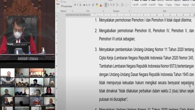 MK Putuskan UU Cipta Kerja Bertentangan dengan UUD 1945, Pemerintah Dilarang Buat Peraturan Turunan