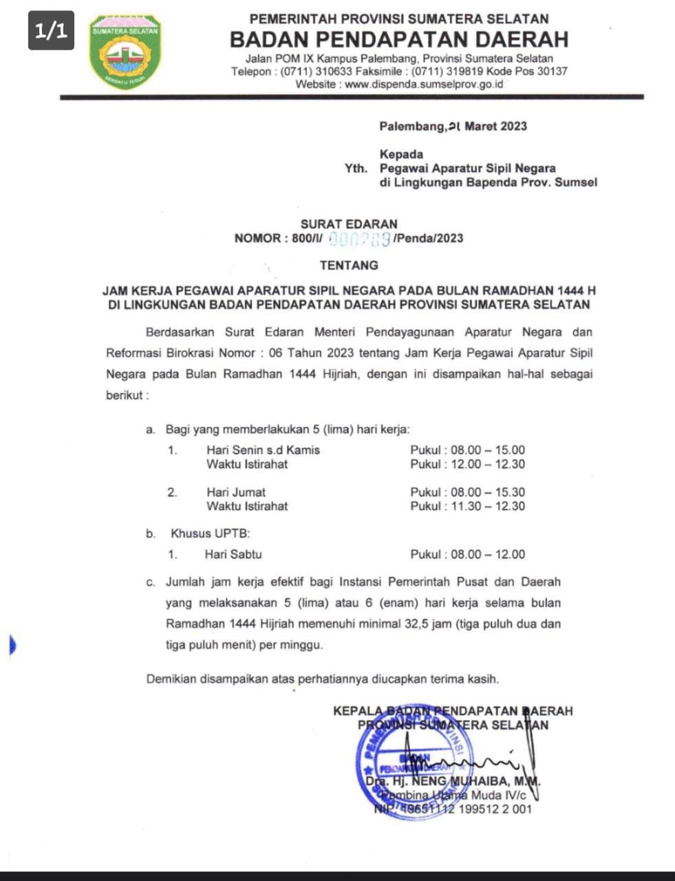 Ini Jadwal Kerja Samsat IV Palembang Selama Bulan Puasa