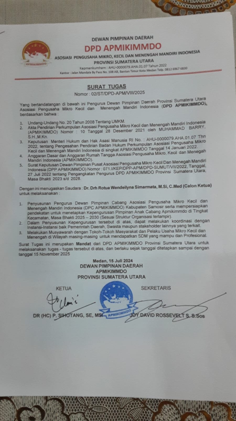 Rotua Wendeilyna Simarmata Terima Mandat Pembentukan APMIKIMMDO Kabupaten Samosir Rotua Wendeilyna Simarmata Terima Mandat Pembentukan APMIKIMMDO Kabupaten Samosir