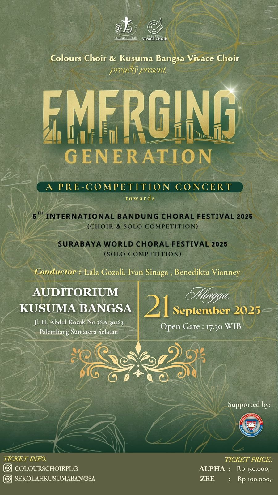 EMERGING GENERATION CONCERT: Konser Pra-Kompetisi Colours Choir & Kusuma Bangsa Vivace Choir Siap Gemparkan Palembang EMERGING GENERATION CONCERT: Konser Pra-Kompetisi Colours Choir & Kusuma Bangsa Vivace Choir Siap Gemparkan Palembang