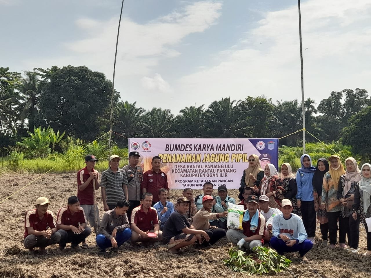 Pemdes Rantau Panjang Ulu Polsek Tanjung Dukung Program Ketahanan Pangan Melalui Penanaman Jagung di Ogan Ilir