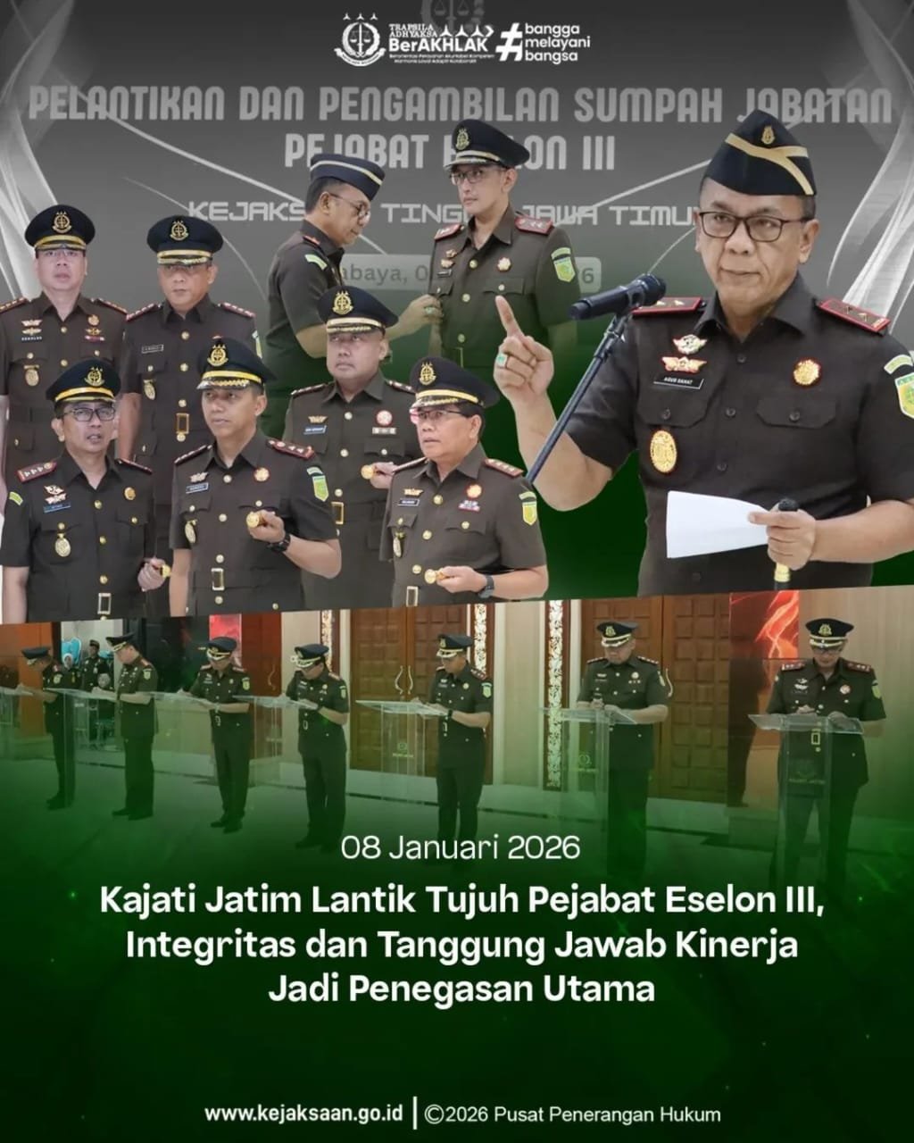 Kajati Jatim Lantik Tujuh Pejabat Eselon III, Integritas dan Tanggung Jawab Kinerja Jadi Penegasan Utama