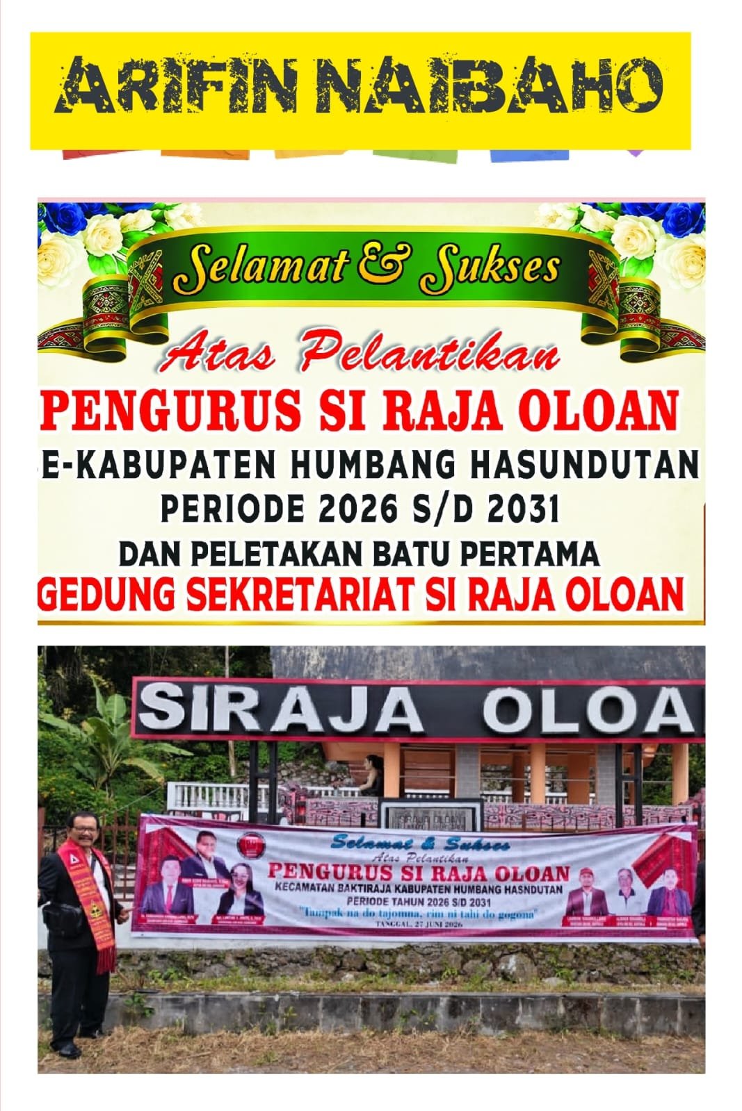 Tokoh Masyarakat Pangururan-Arifin Naibaho, Hadiri Pelantikan Pengurus Si Raja Oloan Kabupaten Humbang Hasundutan