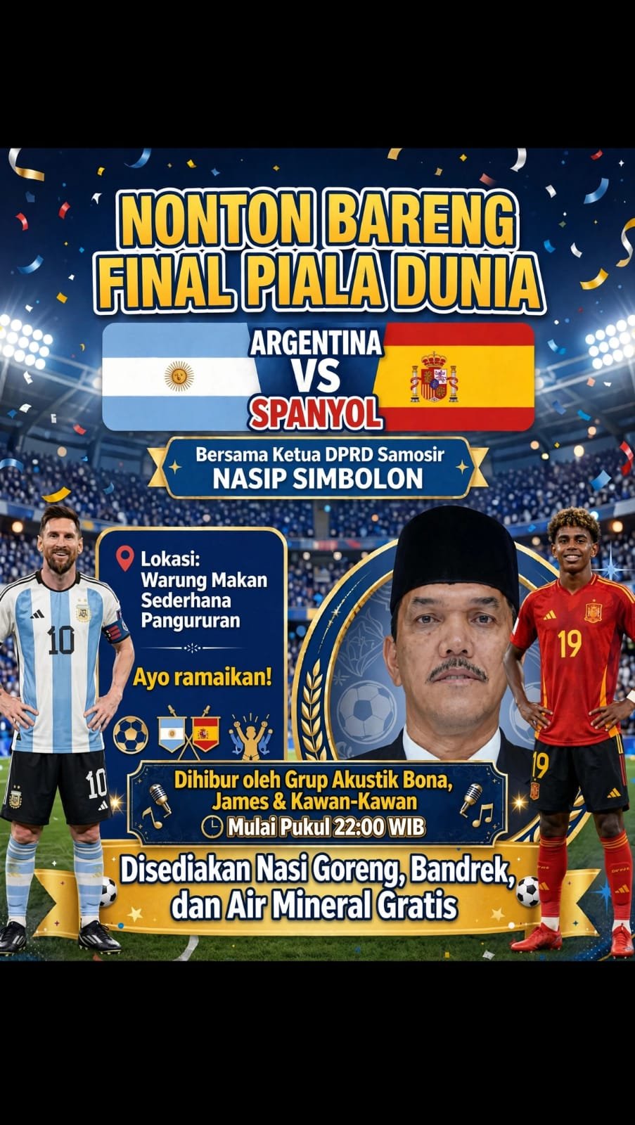 Disediakan Nasgor Dan Bandrek Secara Cuma Cuma, Ketua DPRD Samosir Ajak Warga Nobar Final Piala Dunia 2026 Di RM Sederhana Samping Polsek Pangururan Disediakan Nasgor Dan Bandrek Secara Cuma Cuma, Ketua DPRD Samosir Ajak Warga Nobar Final Piala Dunia 2026 Di RM Sederhana Samping Polsek Pangururan