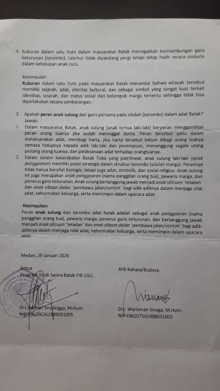 Rotua Wendeilyna Simarmata, Yuk Simak, Makna Rumah Adat, Kuburan, dan Peran Anak Sulung dalam Adat Batak Menurut Kajian Sastra Batak USU