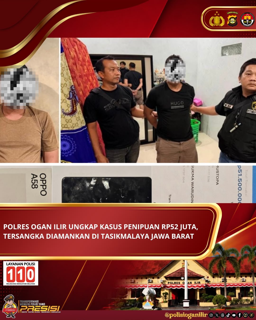 Polres Ogan Ilir Ungkap Kasus Penipuan Rp52 Juta, Tersangka Diamankan di Tasikmalaya Jawa Barat