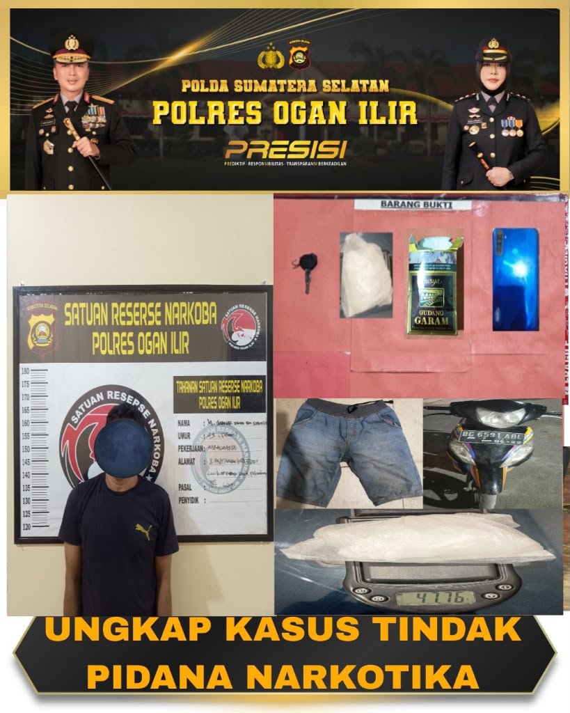 Satresnarkoba Polres Ogan Ilir Ungkap Peredaran Sabu, 47,76 Gram Diamankan
