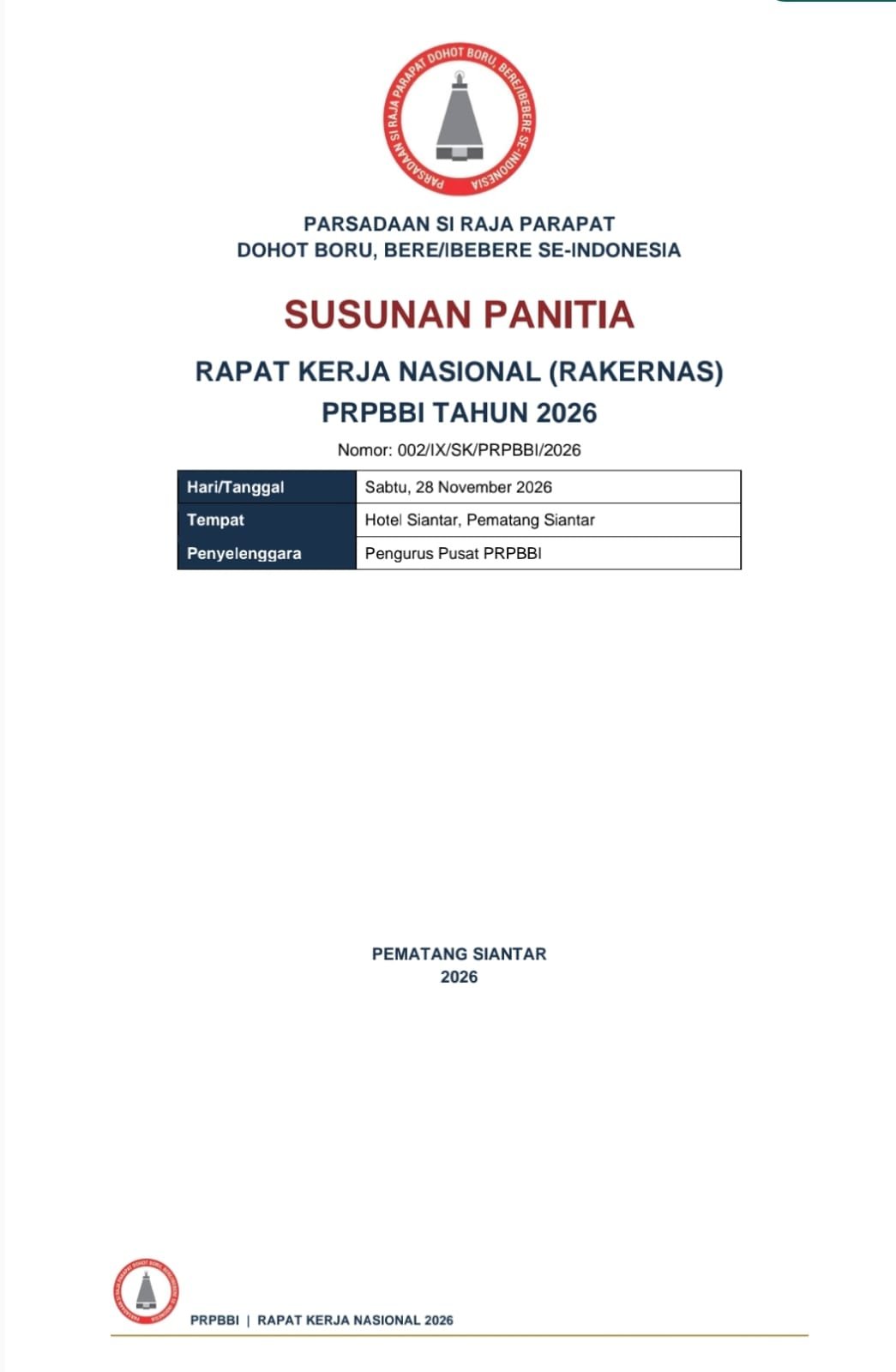 Panggilan Persaudaraan Marga Parapat Se-Indonesia: Panitia RAKERNAS 2026 Diajak Satukan Hati dan Hadir dalam Rapat Persiapan